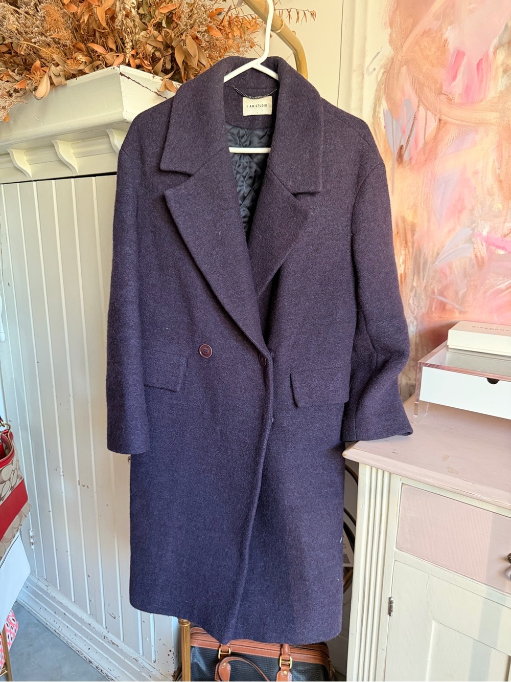 I Am Studio Long Wool Blend Women’s Coat in Deep Blue